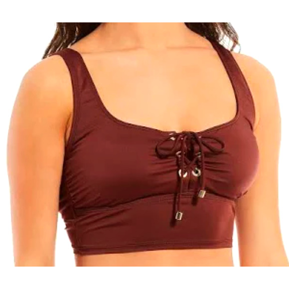 Gibson Latimer Other - Gibson Latimer Bikini Bralette Lace-up Midkini Crop Top | Sz S, Bronze